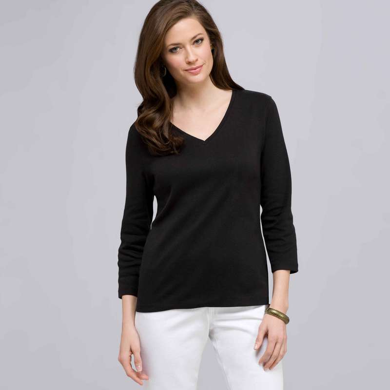 3/4 Sleeve V-Neck Top, Black, large image number 0