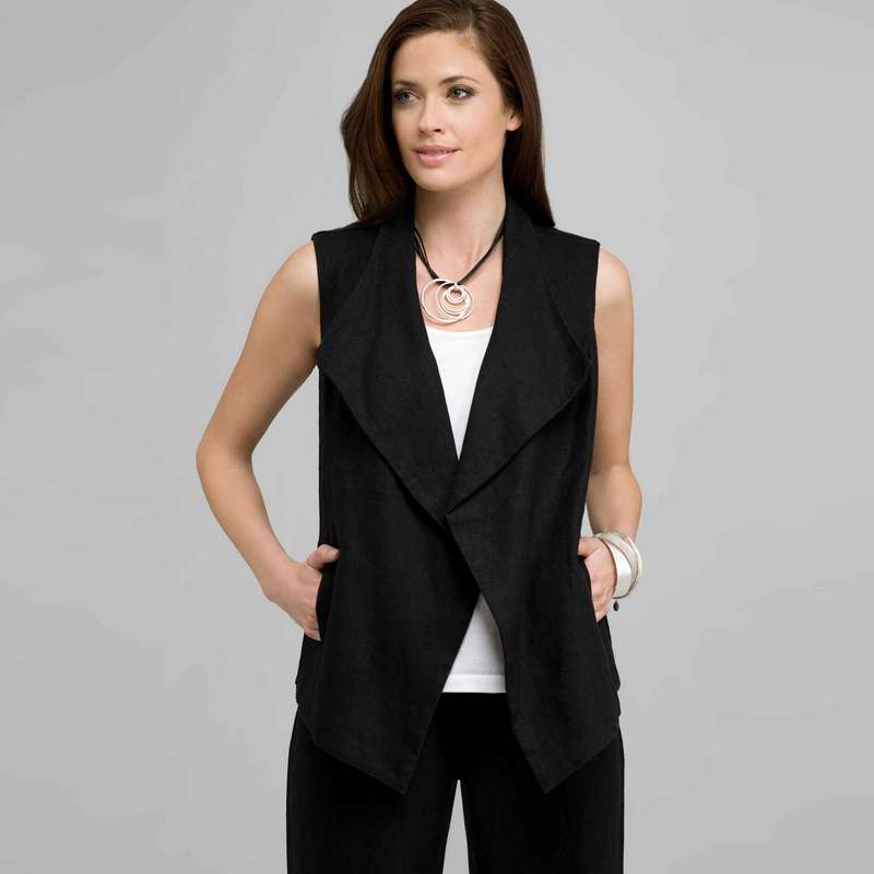 Linen Vest, Black, large image number 0