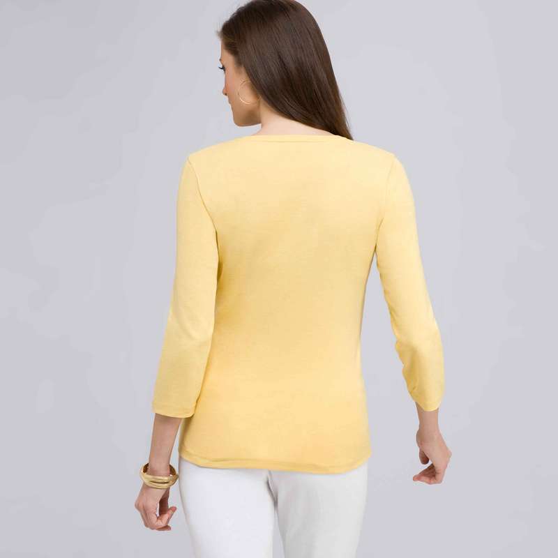 3/4 Sleeve V-Neck Top, Butter, large image number 1