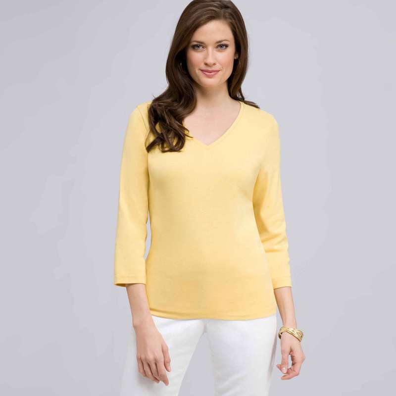 3/4 Sleeve V-Neck Top, Butter, large image number 0