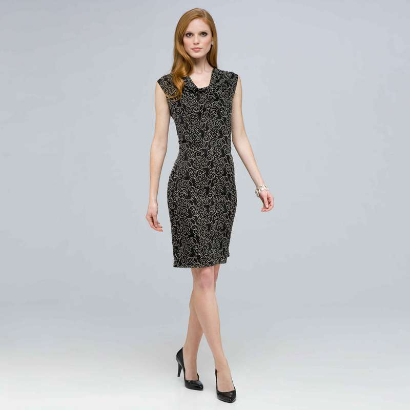 Drape Neck Dress., Black Multi, large image number 0